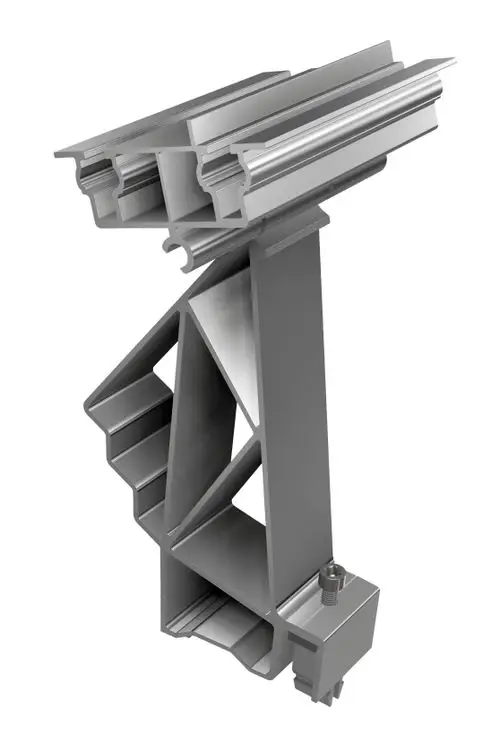 Halterungsmechanismus aus Aluminium mit durchgehender Profilstruktur, ausgelegt für Flachdächer, produziert von SL Rack.