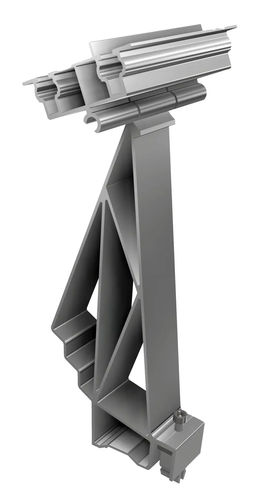 Metallhalterung mit einem charakteristischen Design, geeignet für die Montage auf Flachdächern. Hergestellt von SL Rack.