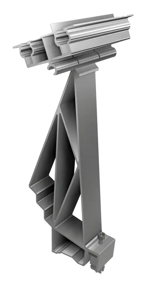Metallhalterung mit einem charakteristischen Design, geeignet für die Montage auf Flachdächern. Hergestellt von SL Rack.
