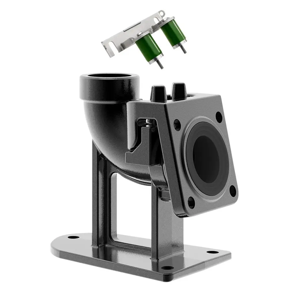 Kupplungsfußkrümmer aus Metall für eine Schmutz- oder Abwasserpumpe, das Produkt befindet sich in einer neutralen Umgebung. Grundfos ist eine bekannte Marke in diesem Segment.