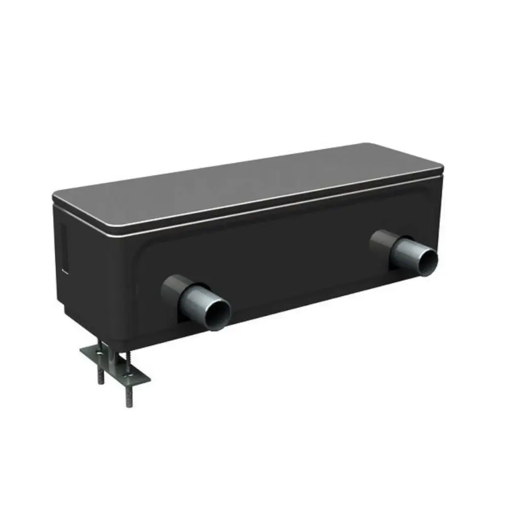 Hydraulische Weiche von Buderus mit zwei Anschlussstutzen und Halterung zur Montage. Das Produkt hat eine schlichte, rechteckige Form.