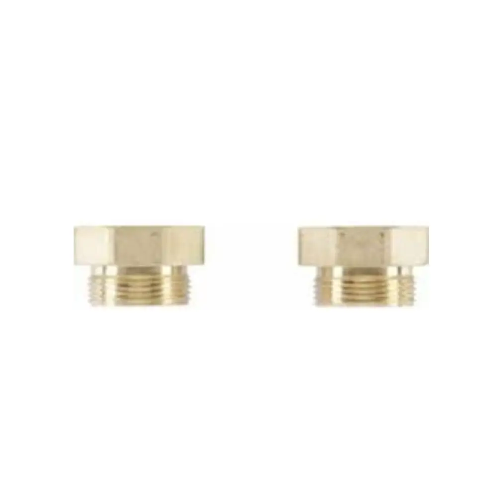 Brass fittings from Buderus, displayed in a horizontal arrangement, featuring male threads on both ends, designed for plumbing transitions.