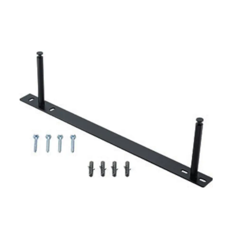 Wandmontageset aus schwarzem Metall mit einer langen Halterung und zwei vertikalen Stiften, inklusive Schrauben, passend für Buderus Produkte.