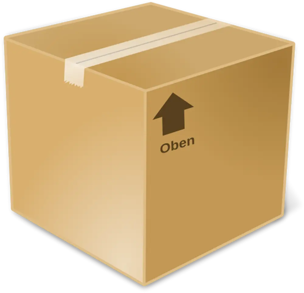Braune Pappbox mit einem Aufkleber, auf dem das Wort „Oben“ und ein Pfeil nach oben gezeigt werden. Die Box könnte technische Unterlagen von Viessmann enthalten.
