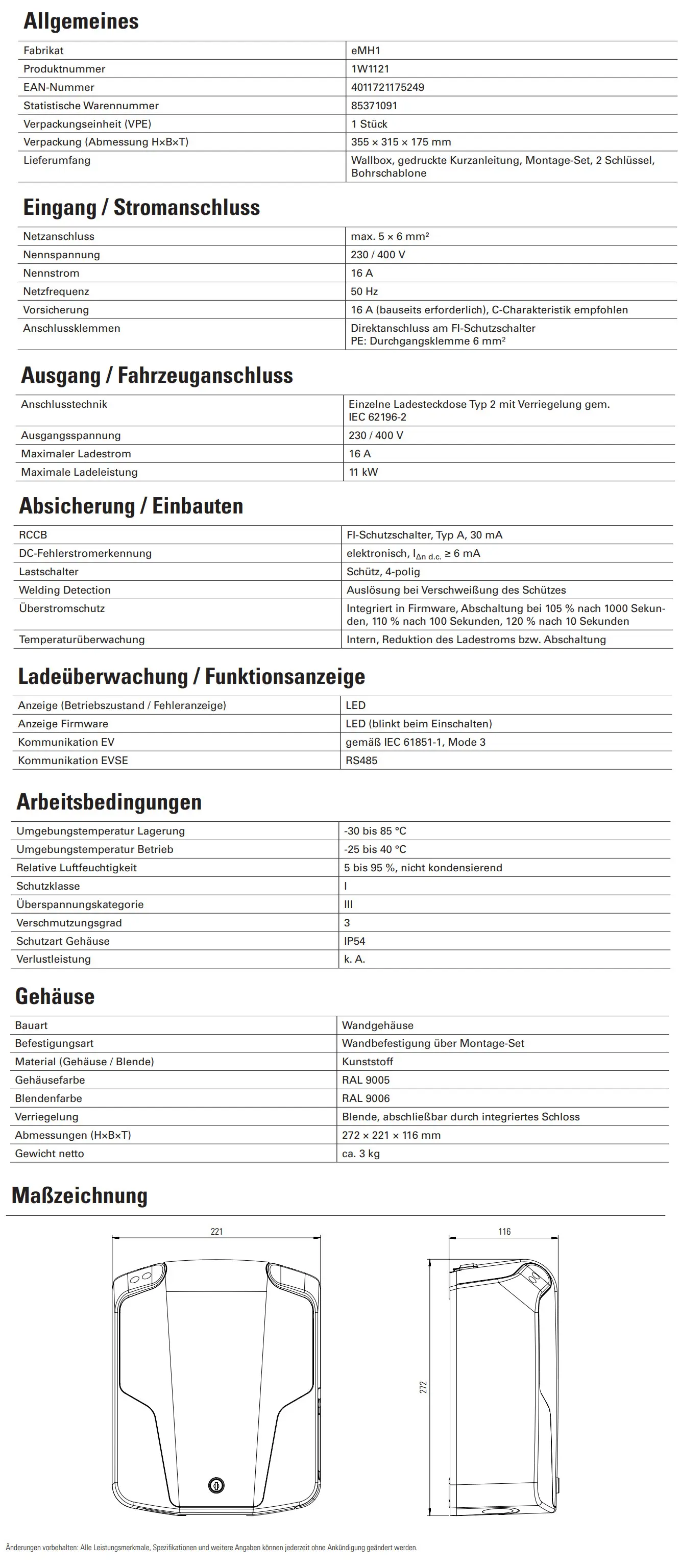 Wallbox für Elektrofahrzeuge von ABL, geeignet für die Installation mit Anschlüssen für Typ 2 Ladestecker, ausgestattet mit Sicherheitsmechanismen und LED-Anzeigen.