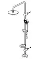 Duschsystem von HANSA mit regenduschvorm und Handbrause, montiert an vertikalem Rohr, inklusive Schlauchhalter und steuerbaren Wasserhahnen.