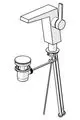 Einhebelmischer von HANSA mit Verchromung und integrierter Ablaufgarnitur, dargestellt in technischer Zeichnung, zeigt die Wasserzufuhr und Abflussmechanik.