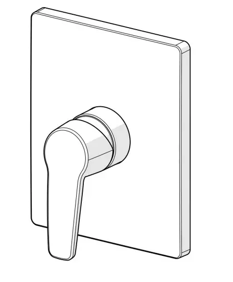 Weißes Montagepaneel mit einem drehbaren Hebel, vermutlich für eine Brause-Batterie von HANSA. Das Design ist schlicht und funktional, geeignet für Badezimmerinstallationen.