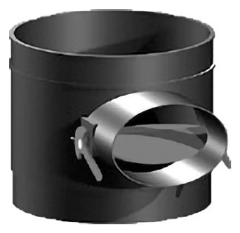 Schwarzer Drosselungsregler mit ovalem Stutzen und seitlichem Ventil, hergestellt von Pluggit.