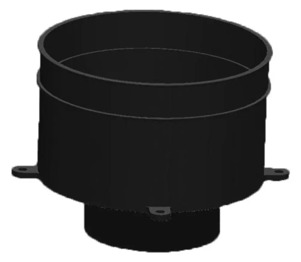 Schwarzer zylindrischer Stutzen mit Flanschen zur Befestigung, geeignet für Luftleitungsinstallationen, hergestellt von Pluggit.