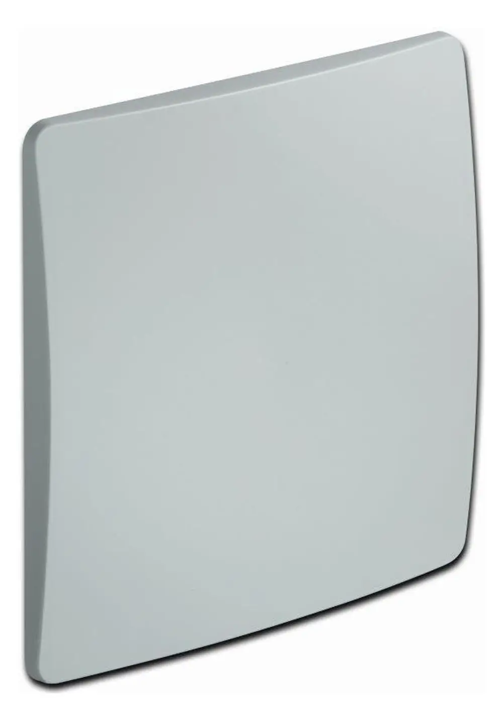 Kunststoffabdeckblende in grau, gefertigt von Pluggit, mit einer glatten Oberfläche und abgerundeten Ecken. Ideal zur Abdeckung von Dosen oder Anschlüssen.
