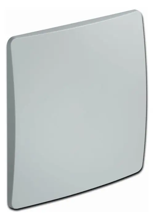 Kunststoffabdeckblende in grau, gefertigt von Pluggit, mit einer glatten Oberfläche und abgerundeten Ecken. Ideal zur Abdeckung von Dosen oder Anschlüssen.