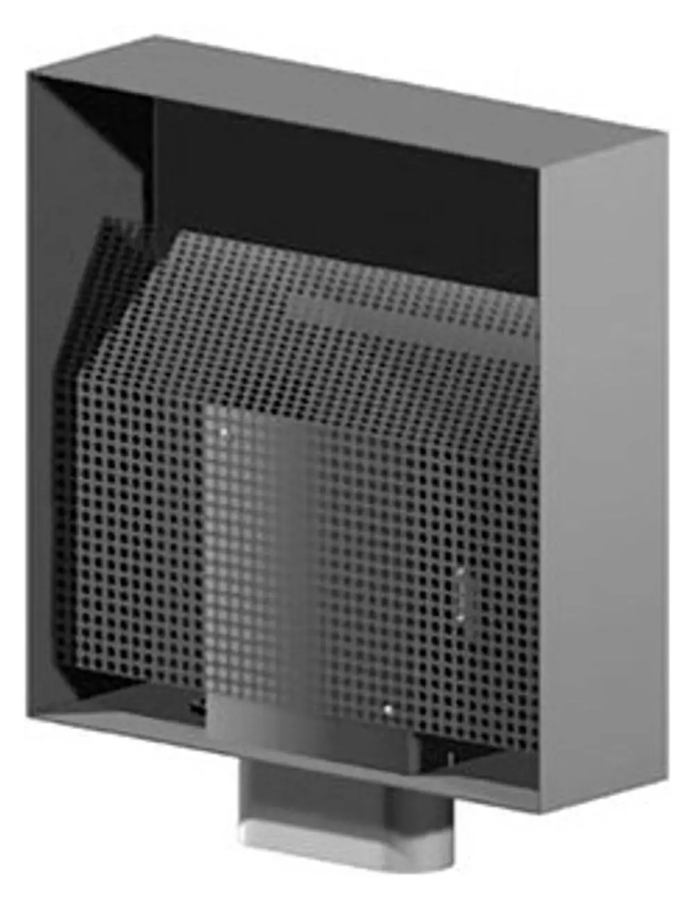 Wandmontiertes Elektrogerät im kompakten Design mit Gitterfront, Teil der Pluggit Produktreihe für effiziente Lüftungslösungen.