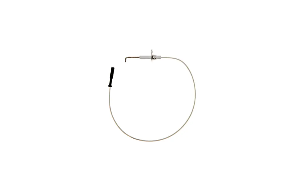Zündelektrode von Brötje mit einem langen, gebogenen Draht und einem Anschlussstück, auf hellem Hintergrund.