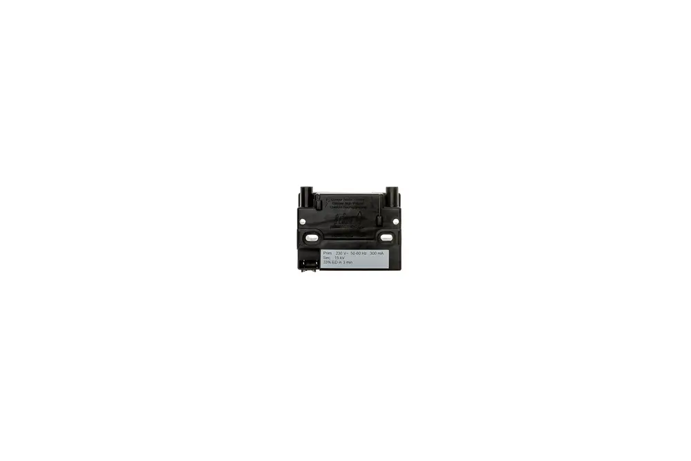 Transformator von Brötje, rechteckige, schwarze Bauform mit Anschlüssen und technischen Angaben auf der Rückseite, für elektrische Anwendungen.