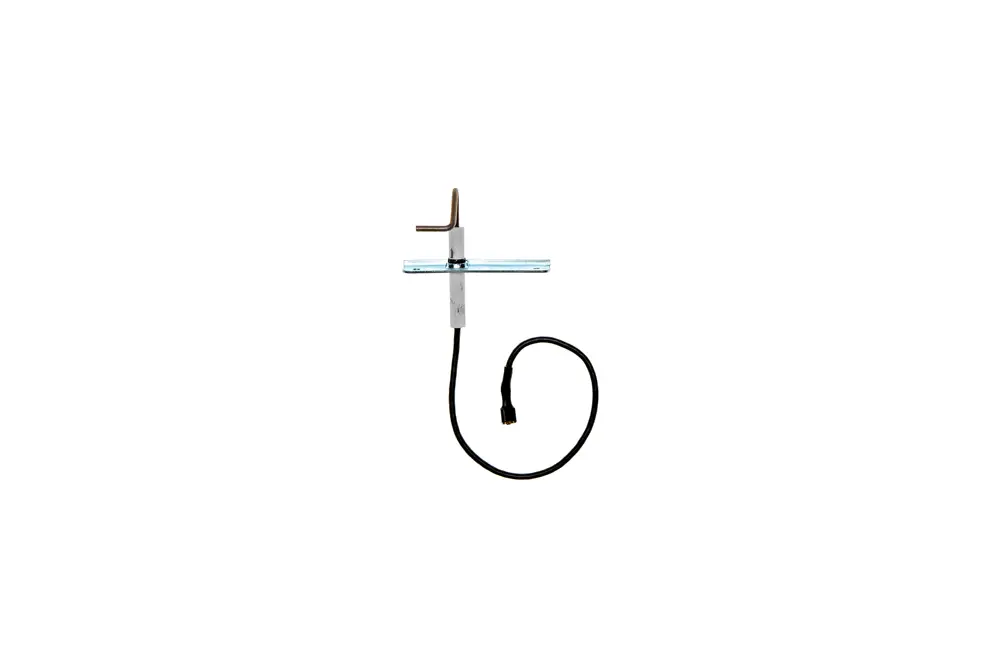 Ionisationselektrode von Brötje mit einem metallischen Körper und einem angedeuteten Kabelanschluss. Das Produkt ist auf einem einfarbigen Hintergrund dargestellt.