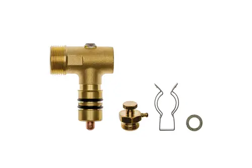 Brass fitting set mit verschiedenen Komponenten, darunter ein T-Stück, eine Kupplung und eine Feder, geeignet für Brötje Kollektoren.