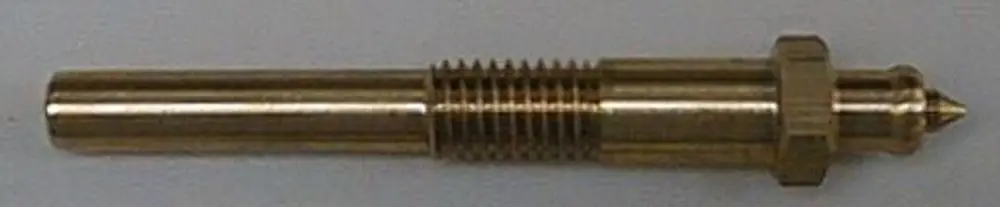 Messnippel aus Messing mit Gewinde und konischer Spitze, geeignet für Anwendungen in Verbindung mit Brötje Heizsystemen oder ähnlichen Installationen.