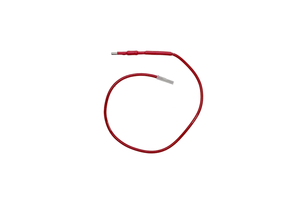 Rotes Zündkabel von Brötje mit zwei Verbindungsteilen, geeignet für den Einsatz in Heizungsanlagen oder Gerätschaften.