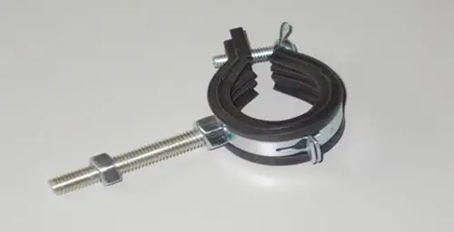 Rohrschelle aus Metall und Gummi mit einer Schraube zur Befestigung, geeignet für Rohrleitungen, von der Marke Brötje.
