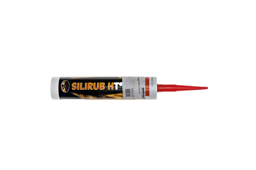 Silikonkartusche von Brötje mit roter Spitze, designed für hitzebeständige Anwendungen. Der Körper ist im klassischen Design gehalten, mit einer schwarzen und weißen Farbkombination.