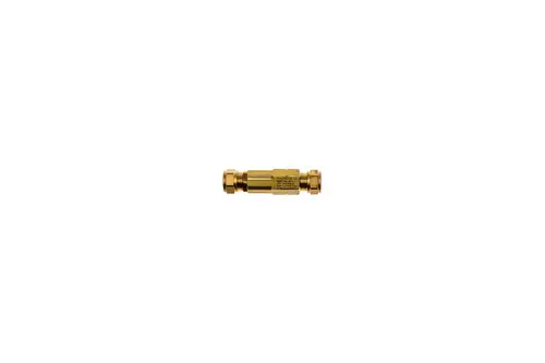 Thermostatventil von Brötje in zylindrischer Form, mit einem goldenen, metallischen Finish. Das Produkt zeigt ein durchgehendes Gewinde auf beiden Seiten.