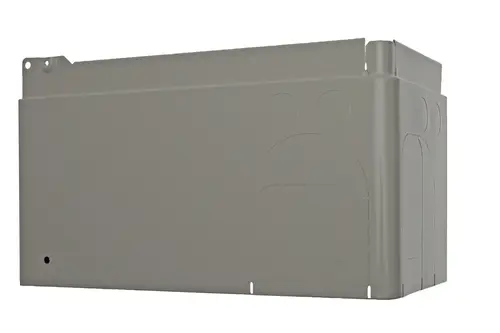 Graue Vorderabdeckung von Brötje, rechteckige Form mit Ausschnitten und Befestigungslöchern, auf neutralem Hintergrund präsentiert.