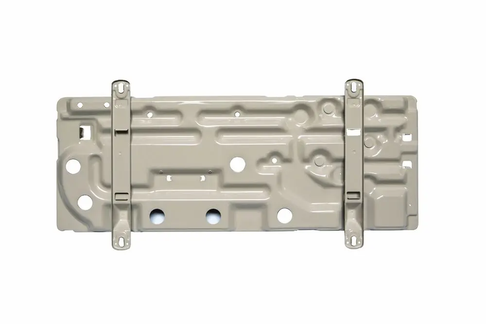 Brötje Sockel in neutraler Farbe, flache Metallplatte mit Ausschnitten und Halterungen für Montage, geeignet für Heizungsinstallationen.