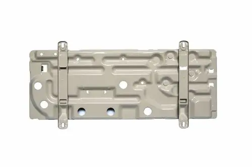 Brötje Sockel in neutraler Farbe, flache Metallplatte mit Ausschnitten und Halterungen für Montage, geeignet für Heizungsinstallationen.