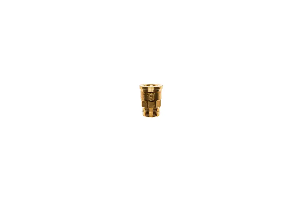 Brass fitting von Brötje mit einem Gewinde, konisch zulaufend. Das Produkt hat eine zylindrische Form und ist für den Einsatz in Rohrsystemen gedacht.