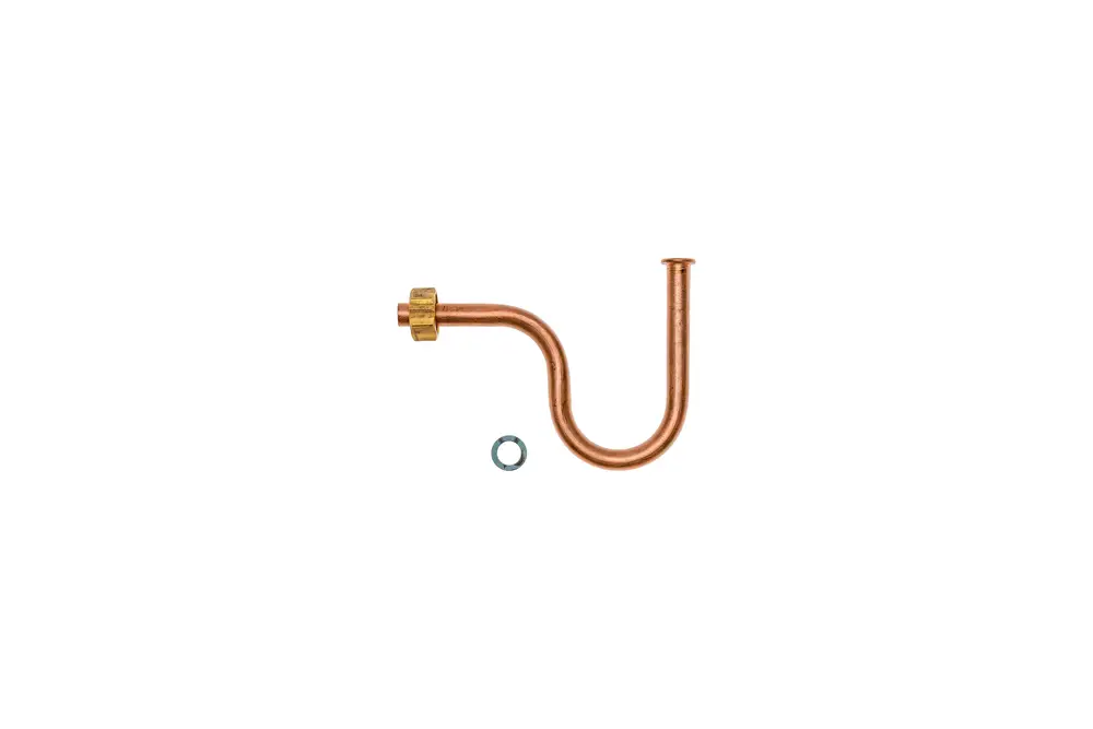 Kondenswassersiphon von Brötje in U-Form aus Kupfer mit einem Anschluss und einer Dichtung.