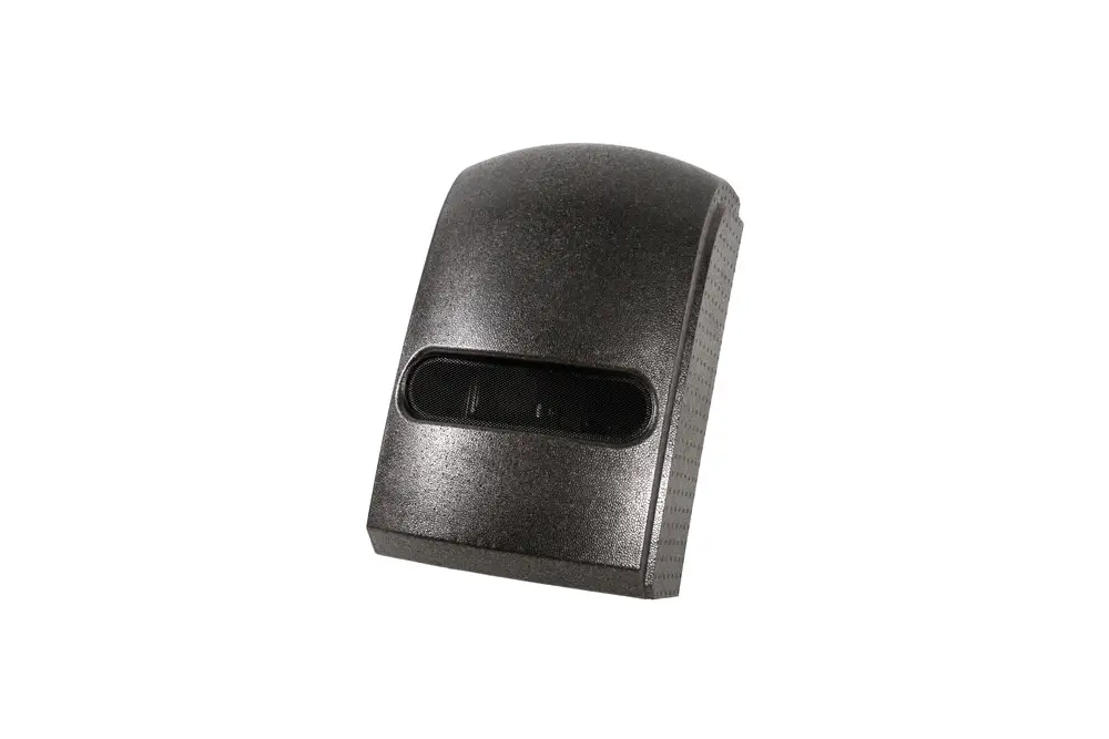 Brötje Wärmedämmung mit Blende in schlichter, schwarzer Ausführung, mit einem schmalen Sichtfenster auf der Vorderseite.