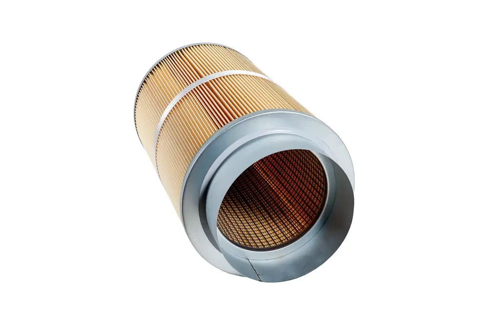 Luftfilter in zylindrischer Form mit metallischem Rand und feiner Filterstruktur, geeignet für den Einsatz in Heizsystemen von Brötje.