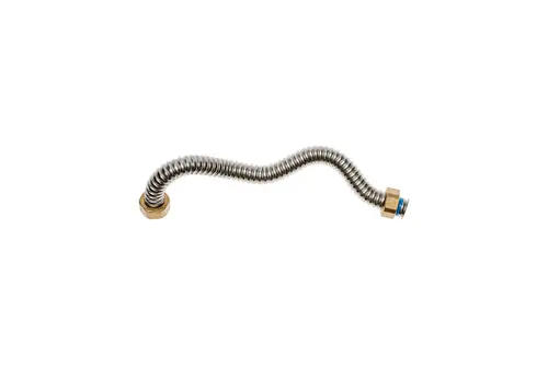 Ein flexibler Metallrücklaufschlauch von Brötje mit zwei Anschlussgewinden, geeignet für Heizungs- oder Wasserversorgungsanwendungen.