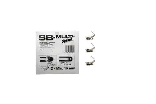 Brötje Schellenband in Verpackung mit mehreren Metallklammern zur Befestigung, geeignet für Rohre mit einem Durchmesser von mindestens 16 mm.