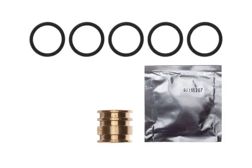 Brötje Pumpenadapter mit mehreren schwarzen O-Ringen und einer kleinen metallenen Komponente, verpackt in einer silbernen Folietüte.