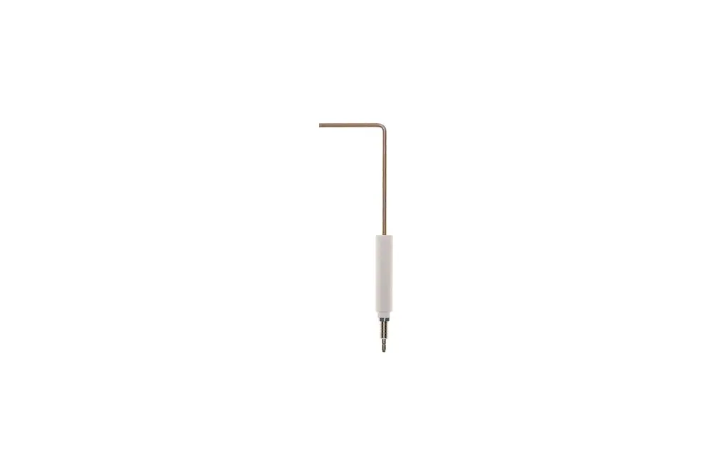 Brötje Ionisationselektrode in L-Form mit einem Metallkopf und einem weißen Griff. Das Produkt ist für technische Anwendungen im Heizungsbereich konzipiert.