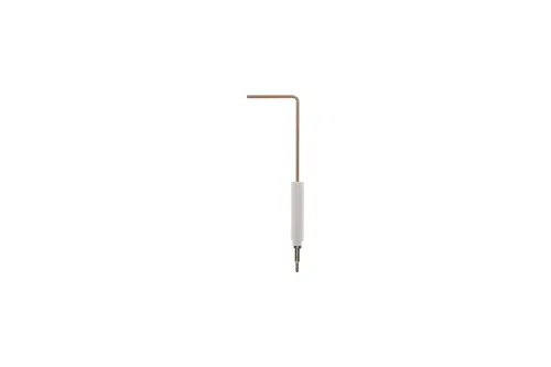 Brötje Ionisationselektrode in L-Form mit einem Metallkopf und einem weißen Griff. Das Produkt ist für technische Anwendungen im Heizungsbereich konzipiert.