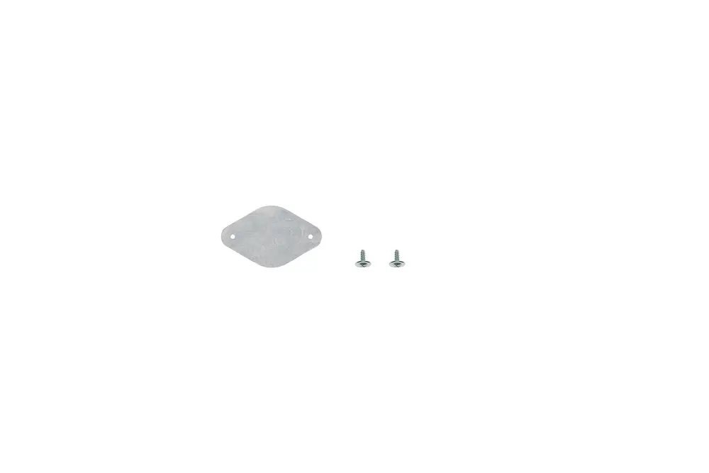 Brötje Verschlusseinheit bestehend aus einer metallischen Platte und zwei Schrauben, montiert für einen Aschekasten.