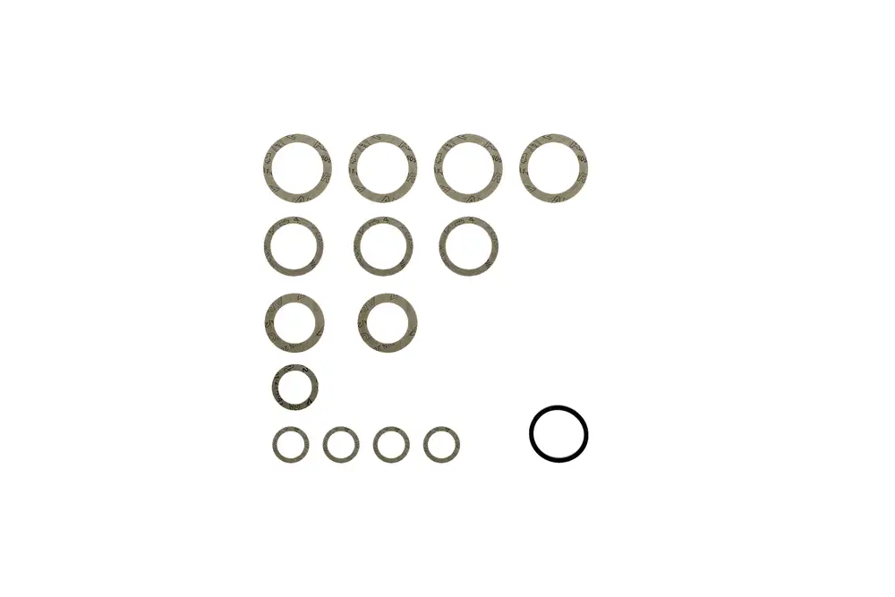 Dichtungen in verschiedenen Größen, angeordnet in mehreren Reihen. Die Dichtungen bestehen aus einem elastischen Material und sind vermutlich Teil eines Brötje-Produktes.