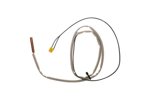 Kabel mit einem Kupferende und einem gelben Anschluss, typischerweise verwendet in Brötje-Kompressoren für die Verbindung von elektrischen Komponenten.