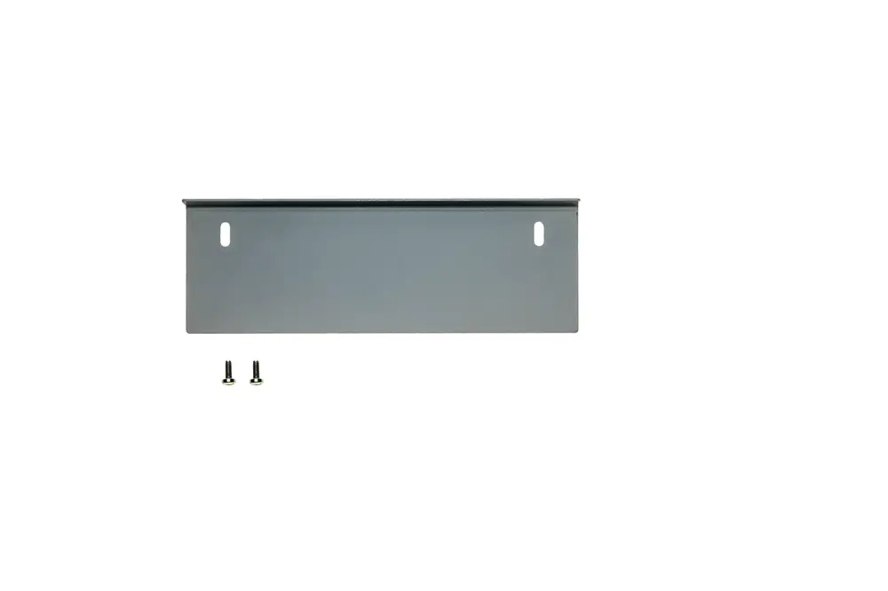 Graue Metallhalterung von Brötje mit zwei Montagelöchern. Zwei schwarze Schrauben sind im Bild darunter sichtbar.
