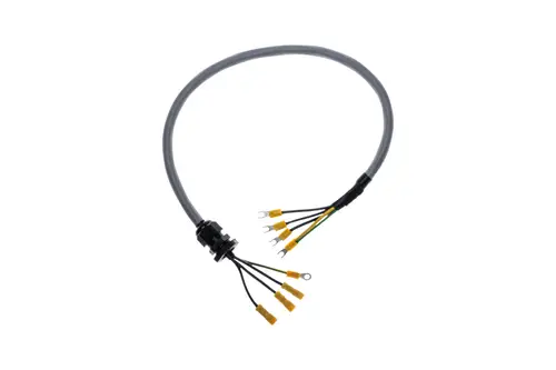 Kabelsatz von Brötje mit mehreren Anschlusskabeln und Steckverbindern. Die Kabel sind in grau gehalten und verfügen über transparente Isolierungen an den Anschlüssen.