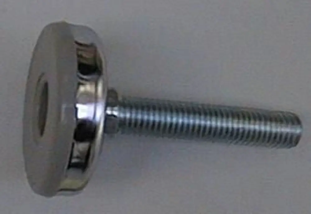 Brötje Stellfuß, rund mit gewinde. Der Fuß hat eine flache Oberfläche und wird typischerweise zur Stabilisierung von Geräten oder Möbeln verwendet.