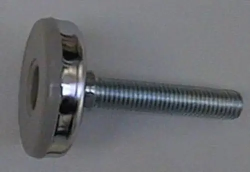 Brötje Stellfuß, rund mit gewinde. Der Fuß hat eine flache Oberfläche und wird typischerweise zur Stabilisierung von Geräten oder Möbeln verwendet.