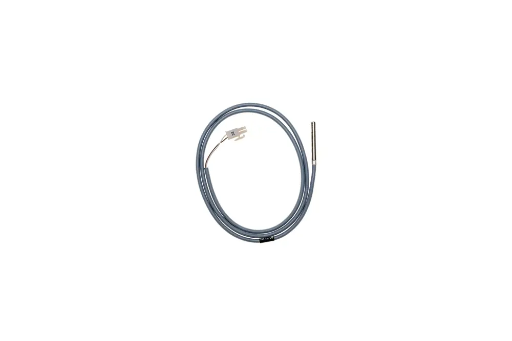 Grauer Kesselfühler mit einem Kabel und stehendem Metallfühler. Geeignet für Heizsysteme, möglicherweise von Brötje.