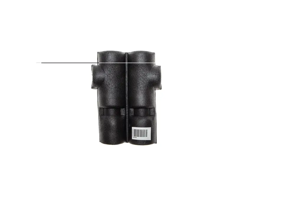 Brötje Isolierung für Durchflusssensor, schwarz, kompakte Form, geeignet zur thermischen Trennung, zeigt Barcode auf der Unterseite.
