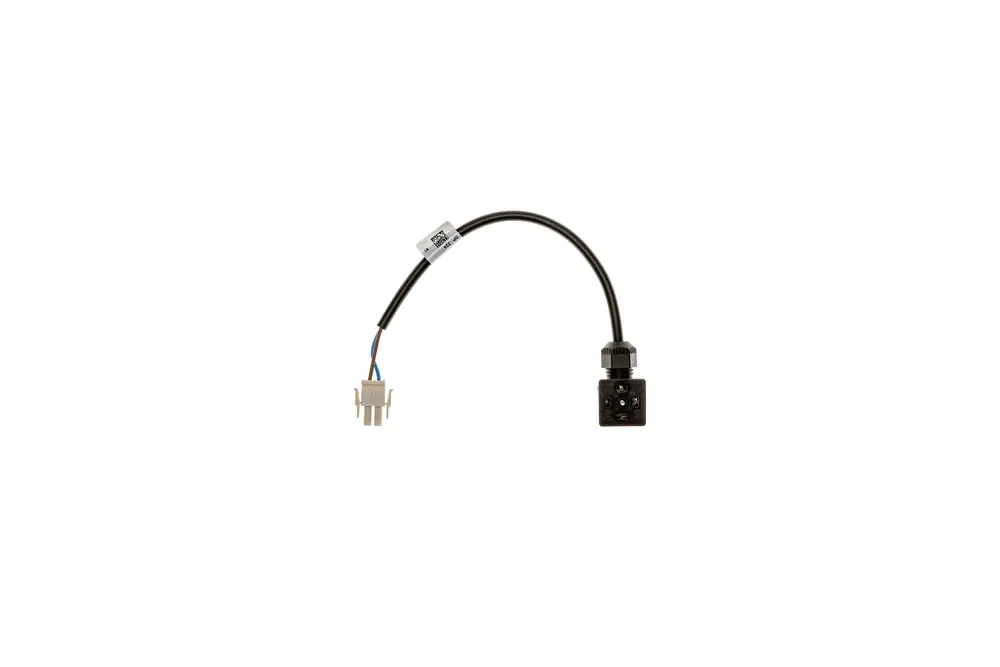Brötje Kabel mit zwei Steckverbindern für einen Druckwächter, einseitig mit einer quadratischen und einseitig mit einer rechteckigen Verbindung.