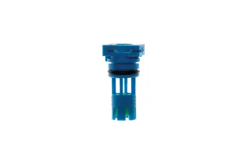 Blaues Bauteil von Brötje mit zylindrischer Form und mehreren horizontalen Öffnungen, schwerpunktmäßig für die Heizungs- oder Klimatechnik.