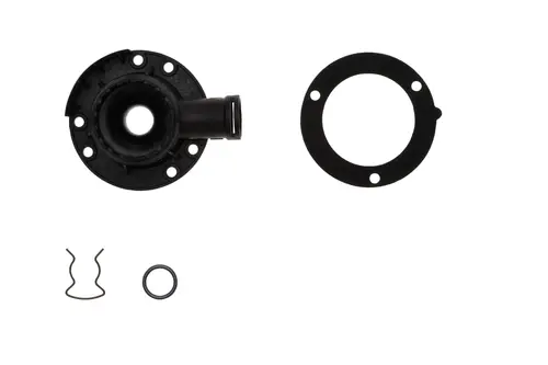 Brötje Venturi Mischadapter mit einem Anschluss und Dichtungen, bestehend aus einem schwarzen Kunststoffadapter und zwei zusätzlichen Kleinteilen.